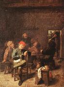BROUWER, Adriaen Peasants Smoking and Drinking f oil painting on canvas